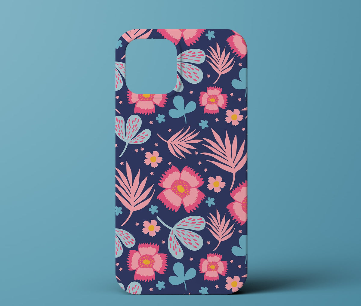 Blue and pink floral phone case