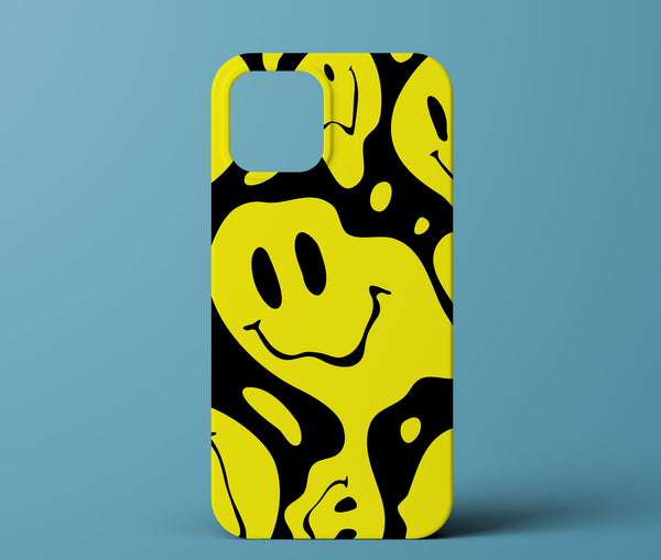 black and yellow smiley phone case